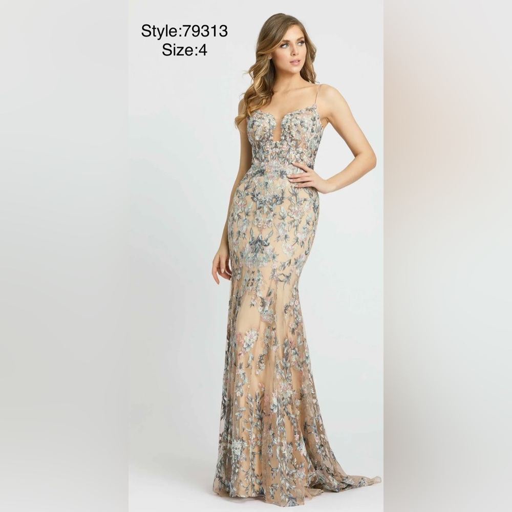 Lace embroidered spaghetti strap floral gown